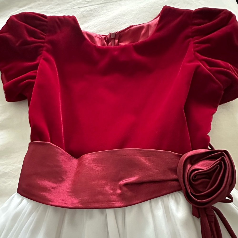 Girls Christmas dress red velvet and white embroidery sz 12